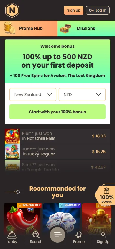 National Casino NZ mobile homepage