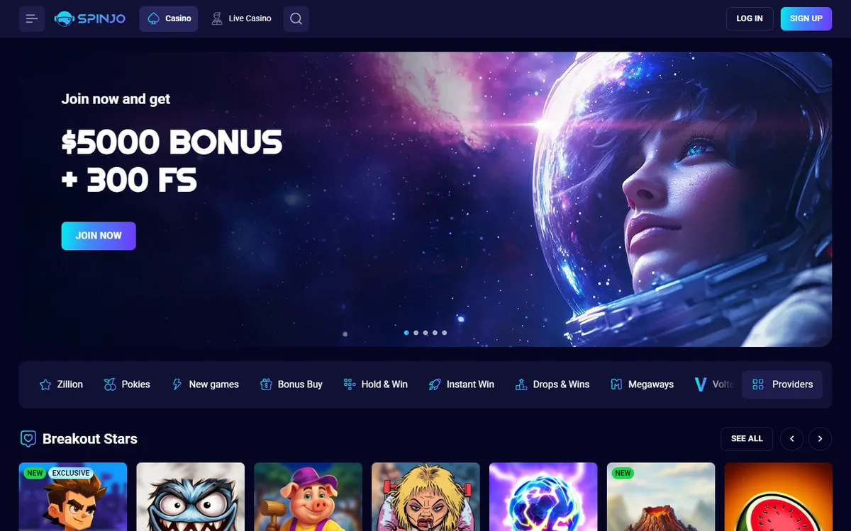 Spinjo homepage - new online casinos NZ pick traced to the Neospin operator
