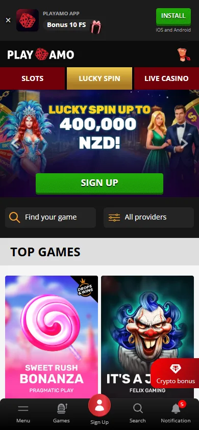 PlayAmo NZ mobile homepage