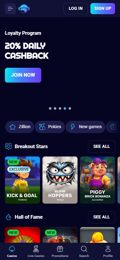 Spinjo NZ mobile homepage with the welcome package banner