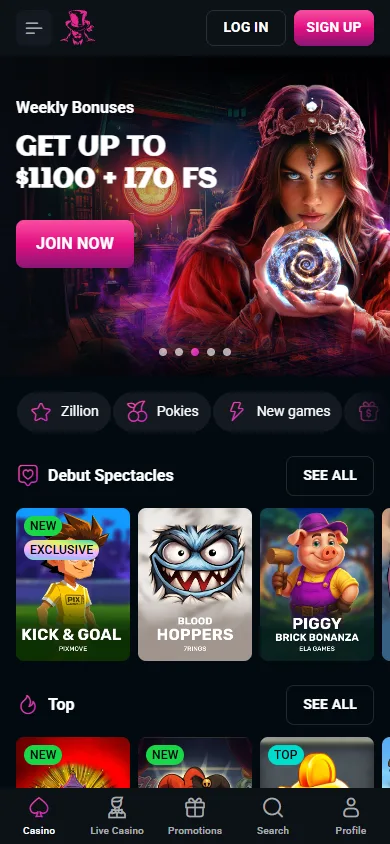 SpinsUP NZ mobile homepage with the welcome bonus banner